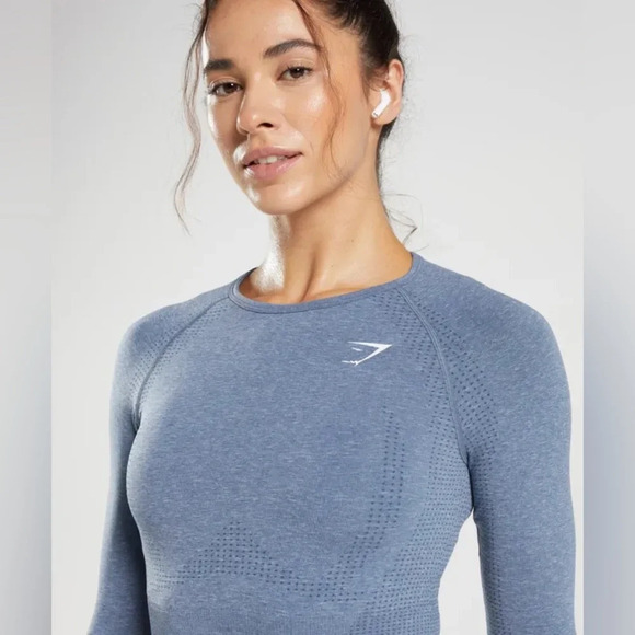 Gymshark Vital Seamless 2.0 Crop Top - Evening Blue Marl size S - Picture 1 of 7